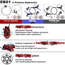 Kit complet de frein hydraulique Monorim EB01 4 pistons - leviers, étriers, câble et disque de frein Monorim - 8 Kit complet de 