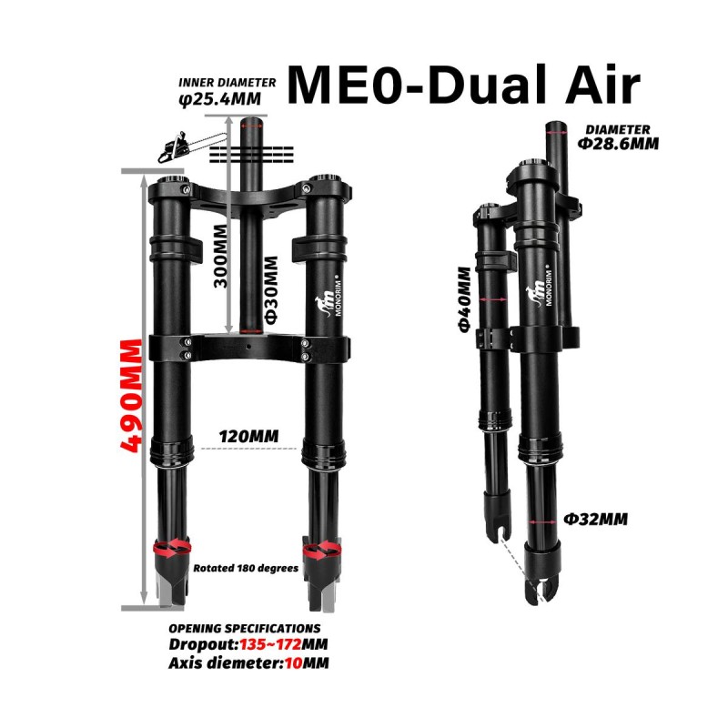 Suspension avant Monorim ME0 Dual Air 565mm x 165mm  - 7 
Compatibilite : suspension avant Monorim ME0 Dual Air 565mm x 165mm po